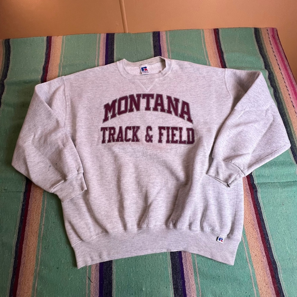 Russell Athletic Sweatshirt Mens XL Gray Montana Track Field Vintage 90s USA